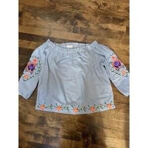 Solitaire Embroidered Bordot Peasant Top Boho Cottage Indie Festival M